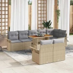 vidaXL Σετ Κήπου 9 Τεμαχίων Με Μαξιλάρια Μπεζ από Πολυ Ράττον