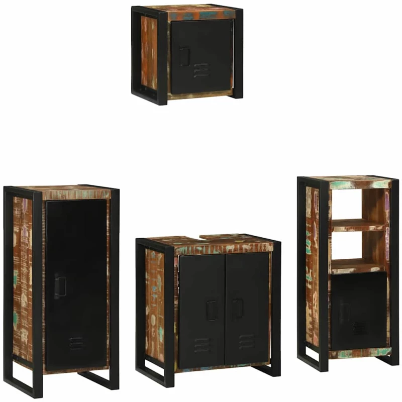 vidaXL Σετ Επίπλων Μπάνιου 4 pcs Πολύχρωμο Στερεό ανακτημένο ξύλο