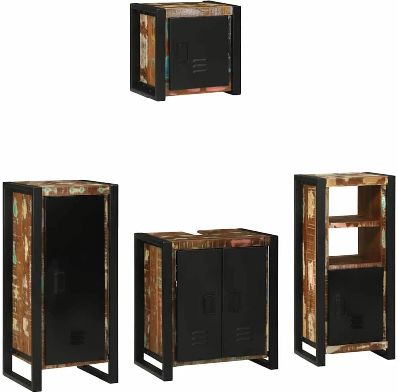 vidaXL Σετ Επίπλων Μπάνιου 4 pcs Πολύχρωμο Στερεό ανακτημένο ξύλο