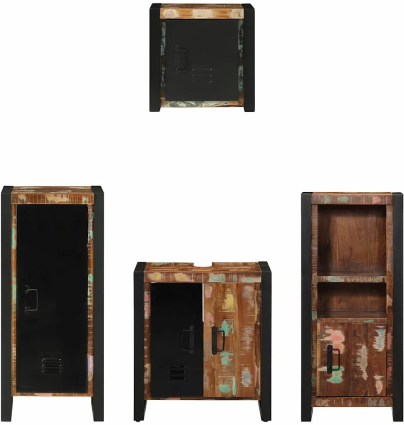 vidaXL Σετ Επίπλων Μπάνιου 4 pcs Πολύχρωμο Στερεό ανακτημένο ξύλο