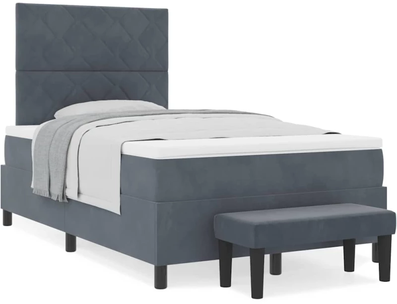 vidaXL Box Spring Bed με Μαξιλάρι & Πάγκο Σκούρο Γκρι 120x190 εκ. Βελούδο
