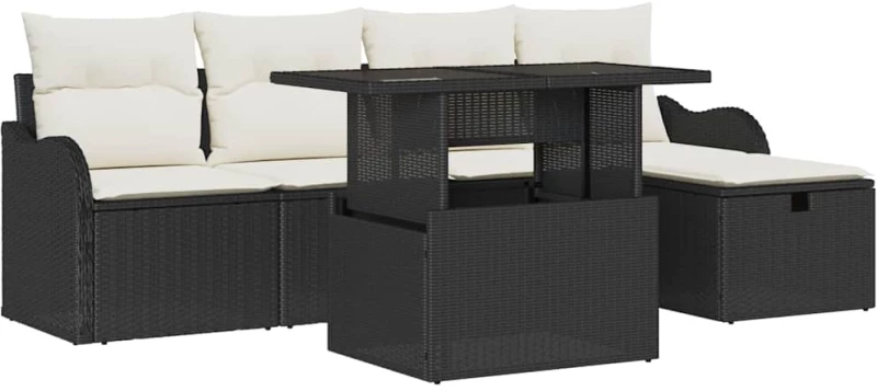 vidaXL Σετ Κήπου 6 Τεμαχίων με Μαξιλάρια, Μαύρο, Πολυ-Ράφτη