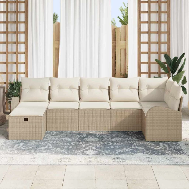 vidaXL Σέτ καναπέ κήπου 7 κομματιών με μαξιλάρια σε μπεζ χρώμα