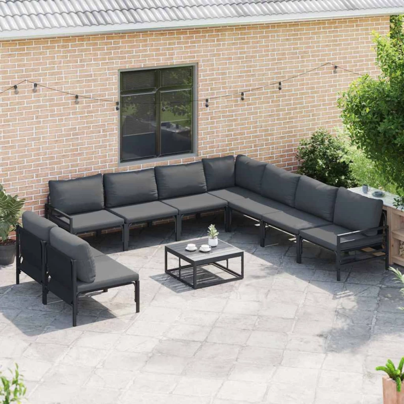 vidaXL Σετ Καναπέ Κήπου 9 pcs Ανθρακί Ατσάλι