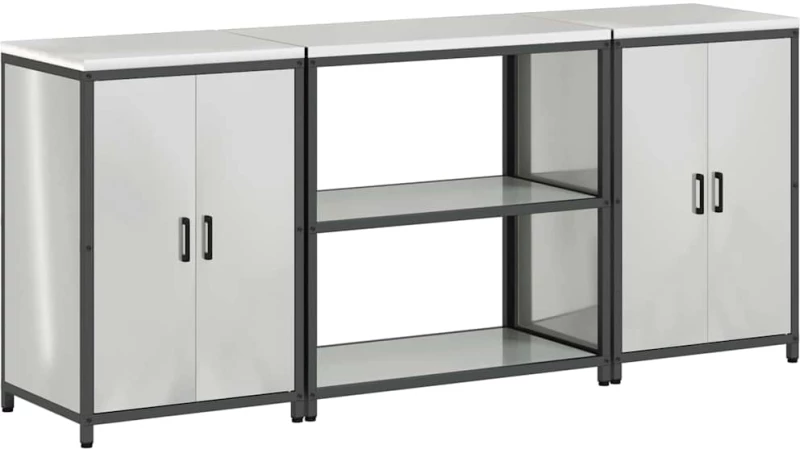 vidaXL Σετ Αποθήκευσης Κουζίνας με ράφι 3 pcs Ασημί 210 x 50 x 92 εκ