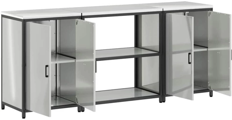 vidaXL Σετ Αποθήκευσης Κουζίνας με ράφι 3 pcs Ασημί 210 x 50 x 92 εκ