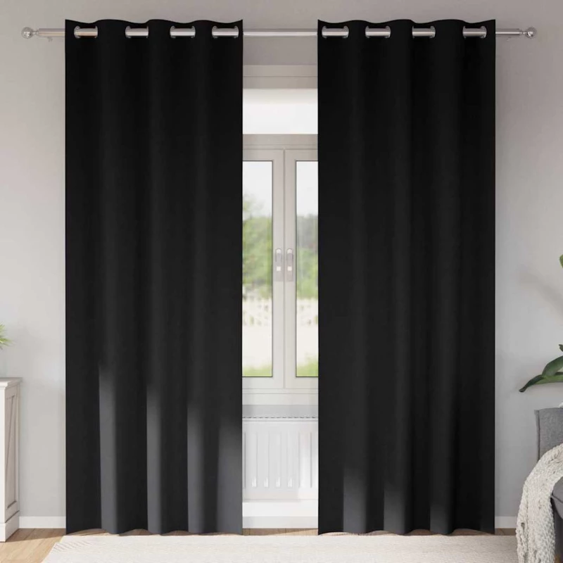 vidaXL Κουρτίνες με κουρτίνες 2 pcs Μαύρο 245 x 140 εκ. Πολυεστέρας