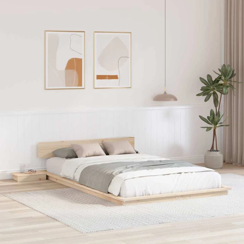 vidaXL Κρεβάτι Πλατφόρμα με Κομοδίνα 120x200 εκ. Μασίφ Ξύλο