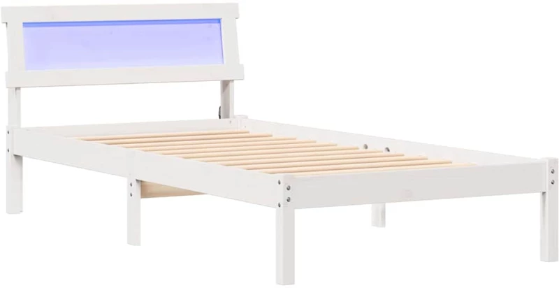 vidaXL Κρεβάτι με LED Κεφαλάρι Λευκό, 90 x 200 εκ, Στερεό Ξύλο