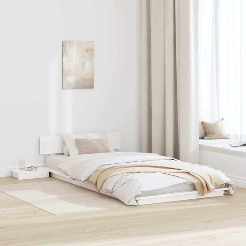 vidaXL Κρεβάτι Πλατφόρμα με Κομοδίνα Λευκό 80x200εκ Μασίφ Ξύλο