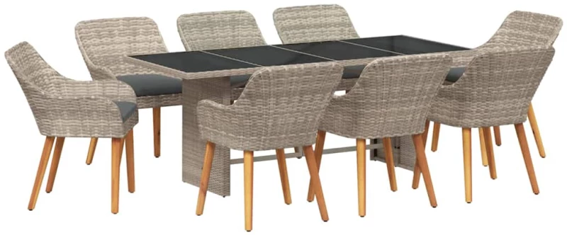 vidaXL Σετ τραπεζαρίας 9 pcs Ανοιχτό γκρι 190 x 80 x 74 εκ