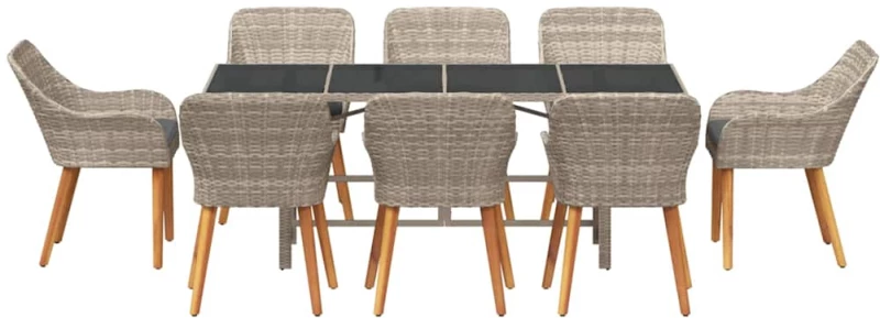 vidaXL Σετ τραπεζαρίας 9 pcs Ανοιχτό γκρι 190 x 80 x 74 εκ