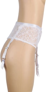 White Eyelash Lace High Waist Metal Button Garter Belt Panty
