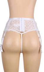 White Eyelash Lace High Waist Metal Button Garter Belt Panty
