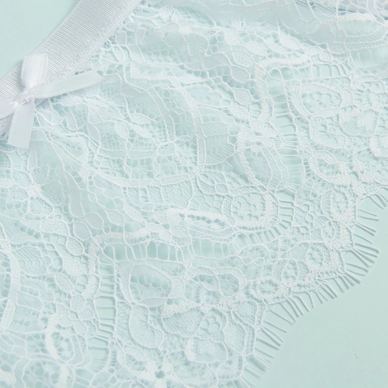 White Eyelash Lace High Waist Metal Button Garter Belt Panty