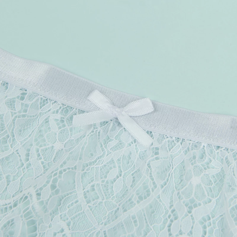 White Eyelash Lace High Waist Metal Button Garter Belt Panty