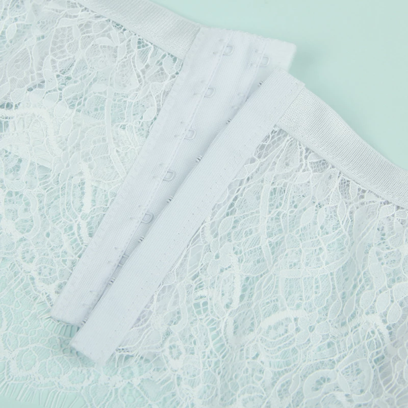 White Eyelash Lace High Waist Metal Button Garter Belt Panty