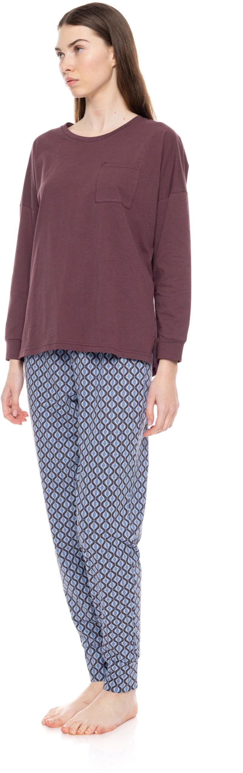Γυναικεία Πυτζάμα Pink Label - Blue Print - Μωβ μπλούζα - Cotton - Regular Fit