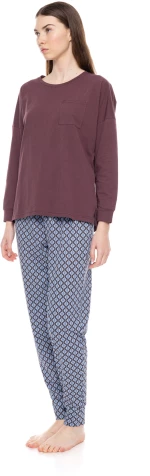 Γυναικεία Πυτζάμα Pink Label - Blue Print - Μωβ μπλούζα - Cotton - Regular Fit