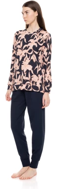 Γυναικεία Πυτζάμα Pink Label - Floral Print - Navy - Cotton - Regular Fit - ORANGE LEAF