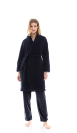 Γυναικεία Ρόμπα Pink Label - FLEECE FLUFFY - Midi - Yacht Blue - Polyester - Regular Fit