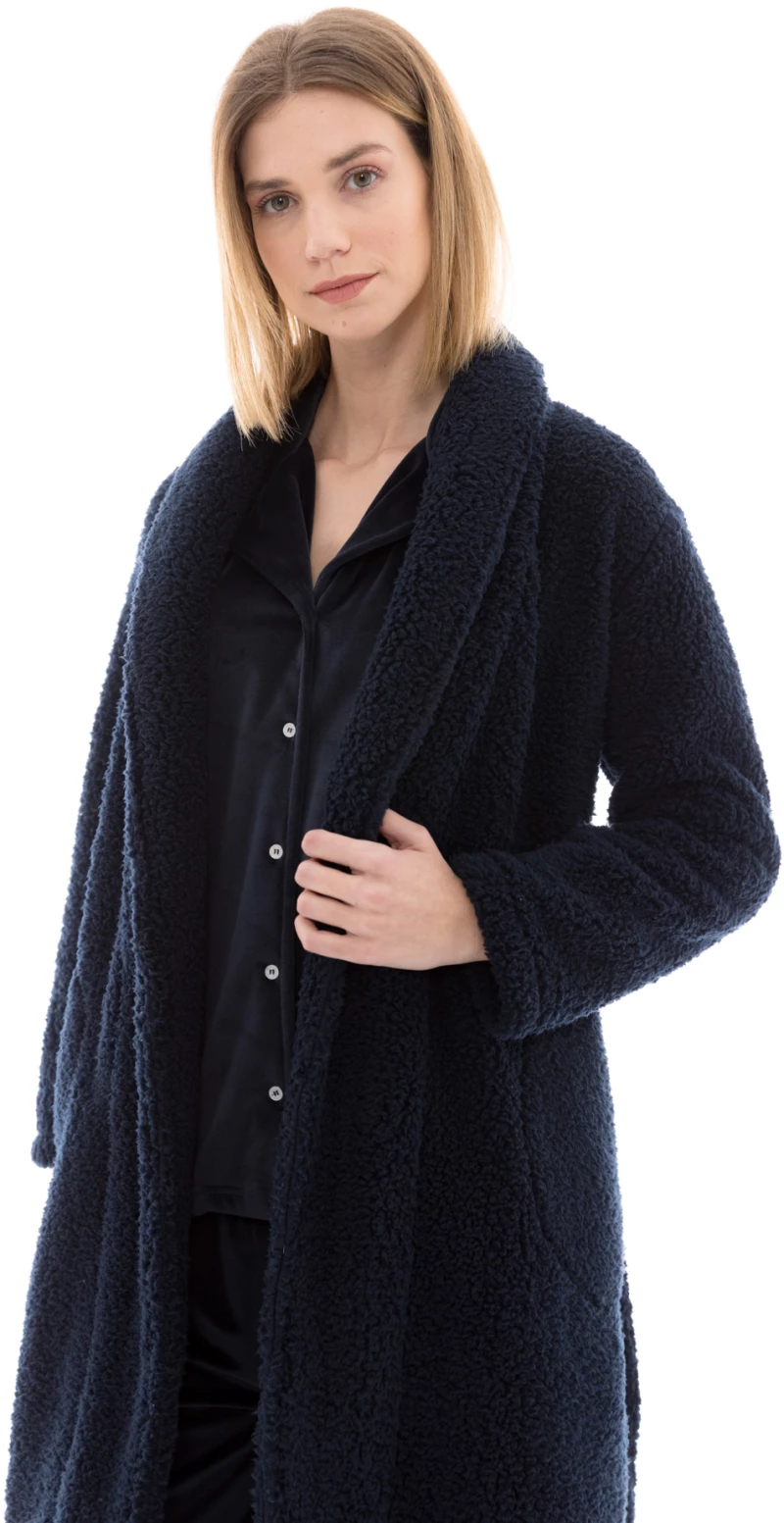 Γυναικεία Ρόμπα Pink Label - FLEECE FLUFFY - Midi - Yacht Blue - Polyester - Regular Fit