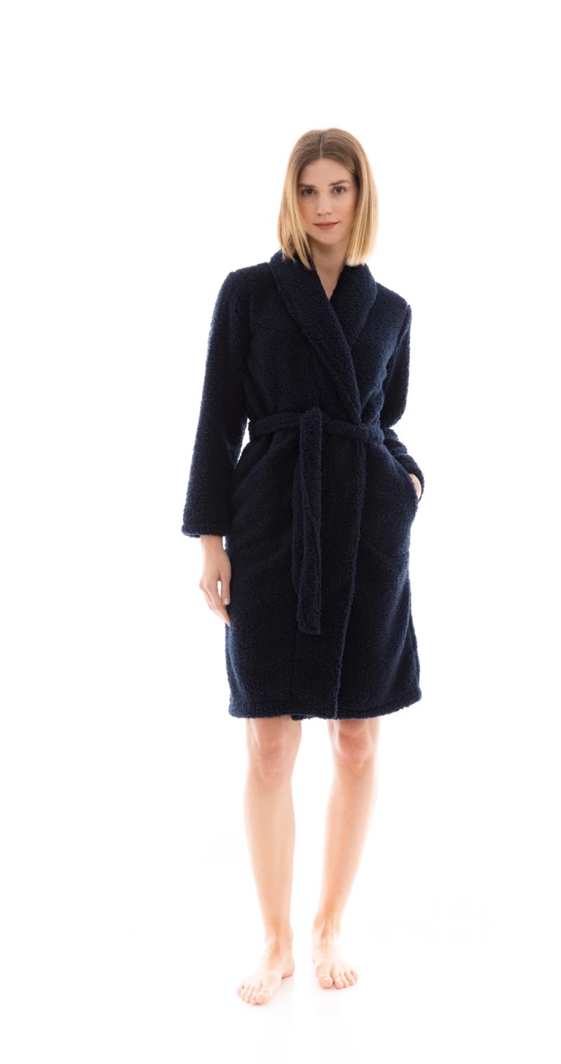 Γυναικεία Ρόμπα Pink Label - FLEECE FLUFFY - Midi - Yacht Blue - Polyester - Regular Fit
