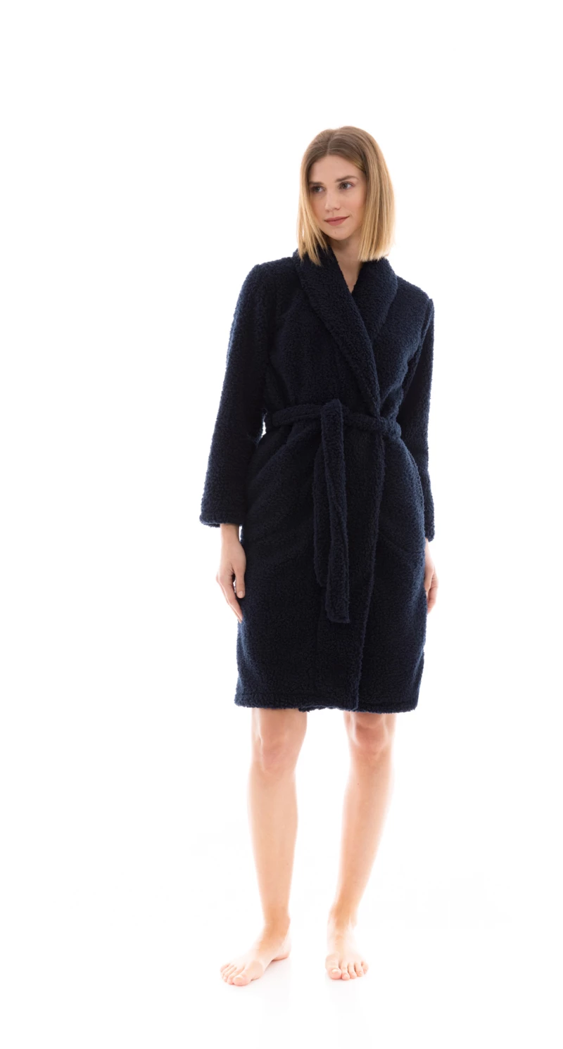 Γυναικεία Ρόμπα Pink Label - FLEECE FLUFFY - Midi - Yacht Blue - Polyester - Regular Fit