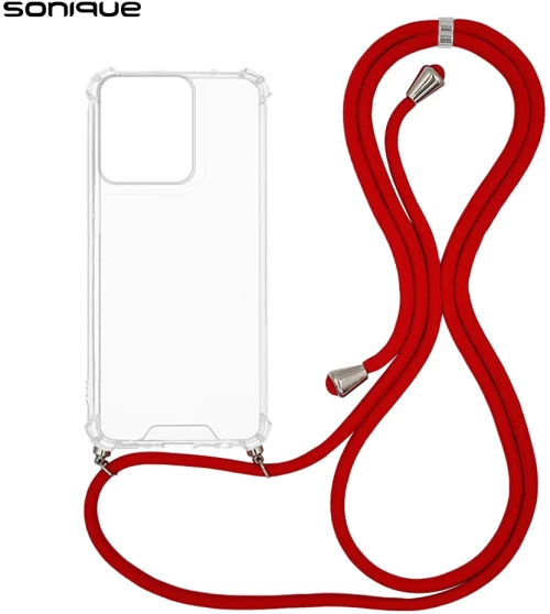 Θήκη Σιλικόνης με Κορδόνι Sonique Armor Clear Motorola Moto G75 5G Κόκκινο