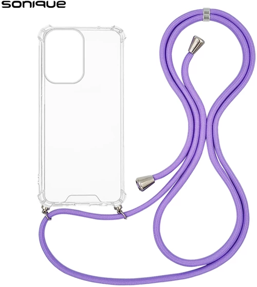 Θήκη Σιλικόνης με Κορδόνι Sonique Armor Clear Motorola Moto G05 4G / Moto E15 4G Λιλά