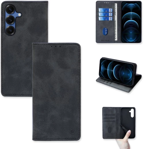 Θήκη Πορτοφόλι Vintage Magnet Wallet Sonique Samsung Galaxy S25 Μαύρο