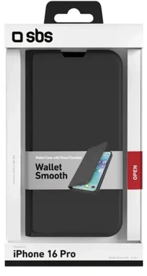 Sbs book wallet smooth case for iphone 16 pro black