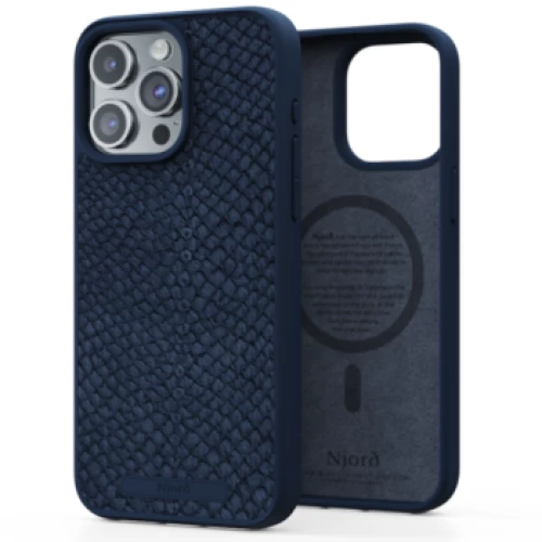 Njord byelements salmon leather iphone 15 plus case with magsafe - blue