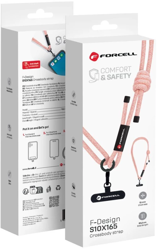 Forcell F-Design S10X165 Crossbody Phone Lanyard With Adjustable Length (Max 82,5Cm In The Loop) Pink White