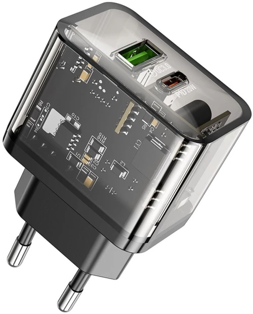 Hoco Wall Charger Usb A + Type C Pd Qc3.0 3A 20W N34 Transparent