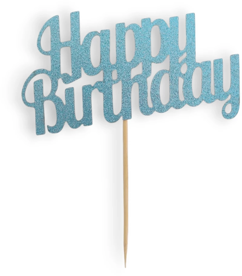 Cake Topper Χάρτινο glitter Γαλάζιο Happy Birthday v3