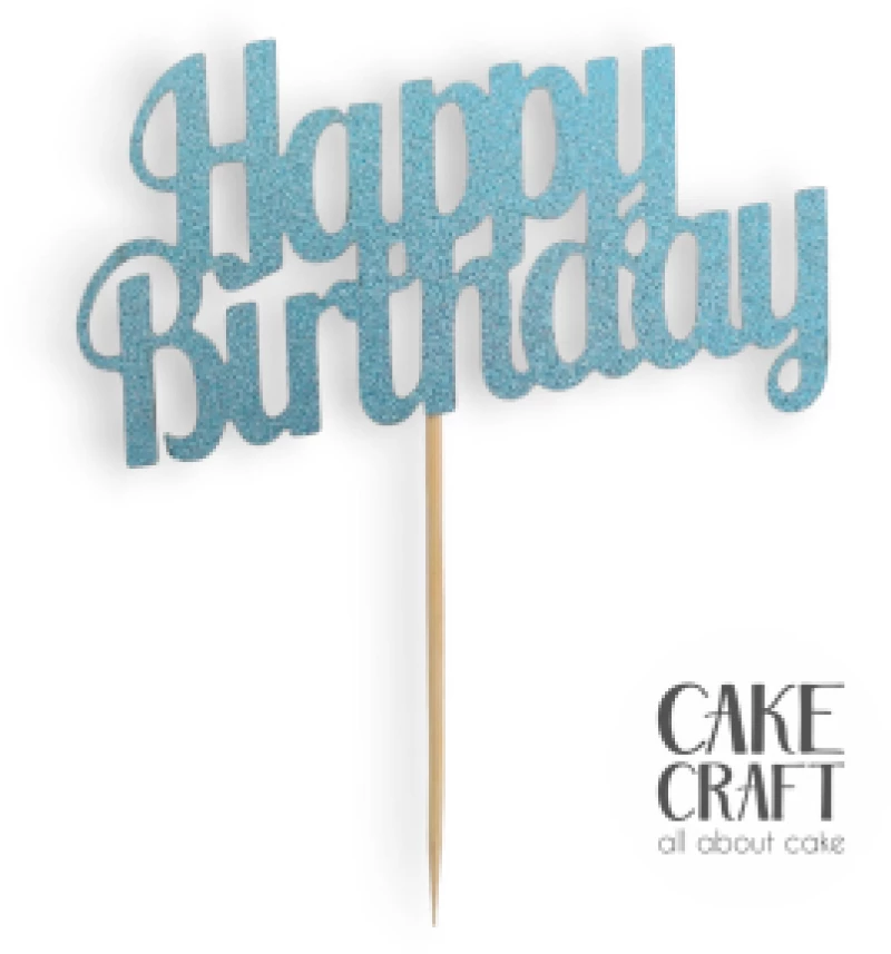 Cake Topper Χάρτινο glitter Γαλάζιο Happy Birthday v3