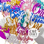 Cake Topper Χάρτινο glitter Γαλάζιο Happy Birthday v3