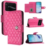 Για το Xiaomi Poco C40 Rhombic Texture Flip δερμάτινη θήκη τηλεφώνου με κορδόνι (Rose Red)