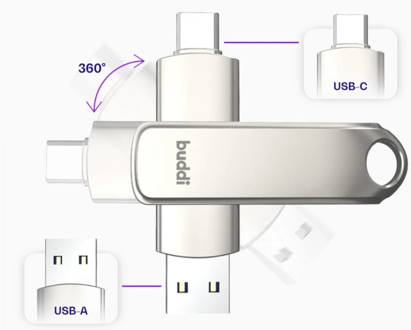 USB-A & Type-C Stick Buddi Dual Memory Stick USB 3.1 32GB - Grey (8719246465857)