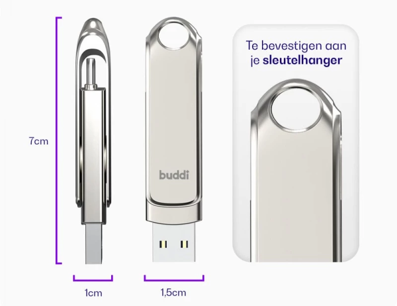 USB-A & Type-C Stick Buddi Dual Memory Stick USB 3.1 32GB - Grey (8719246465857)