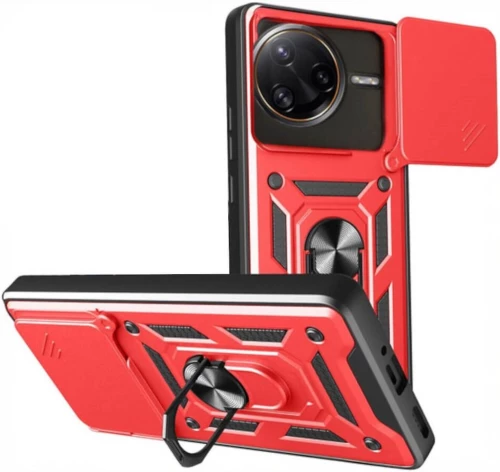 Θήκη Xiaomi Poco F7 Pro Bodycell Armor Slide Ανθεκτική με Κάλυμμα για την Κάμερα & Μεταλλικό Ring Holder - Red (5206015082818)