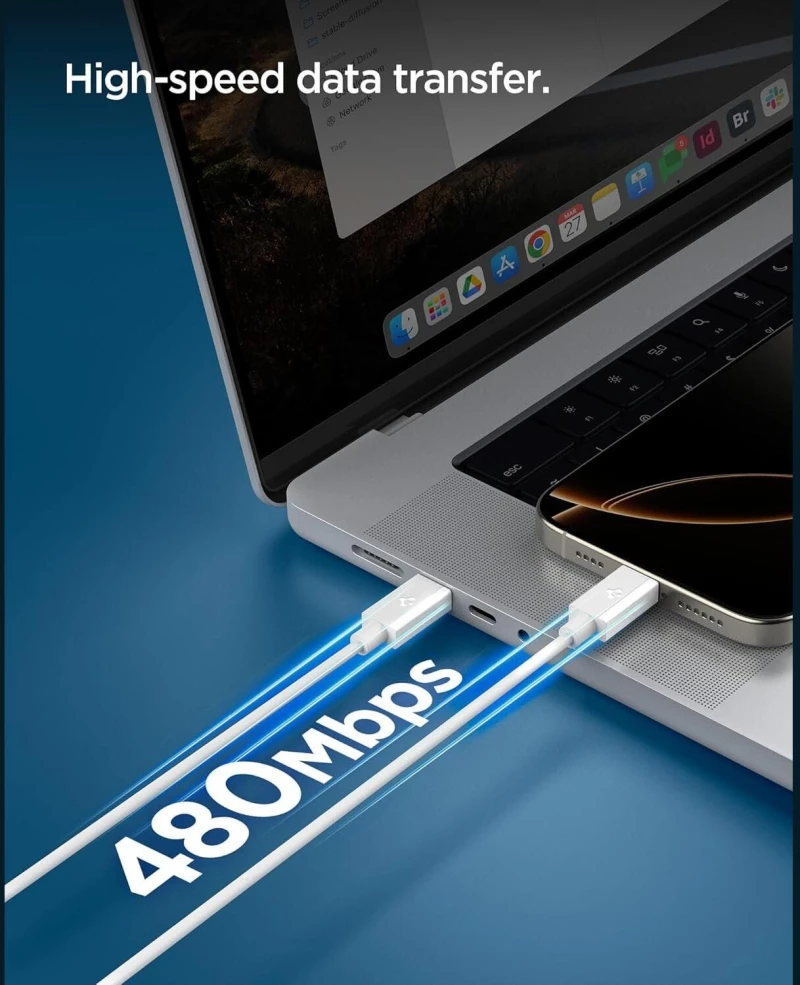Καλώδιο Type-C Spigen Essential EB6020CC Φόρτισης & Μεταφοράς Δεδομένων σε Type-C 200cm 60W - White (ACA08719)