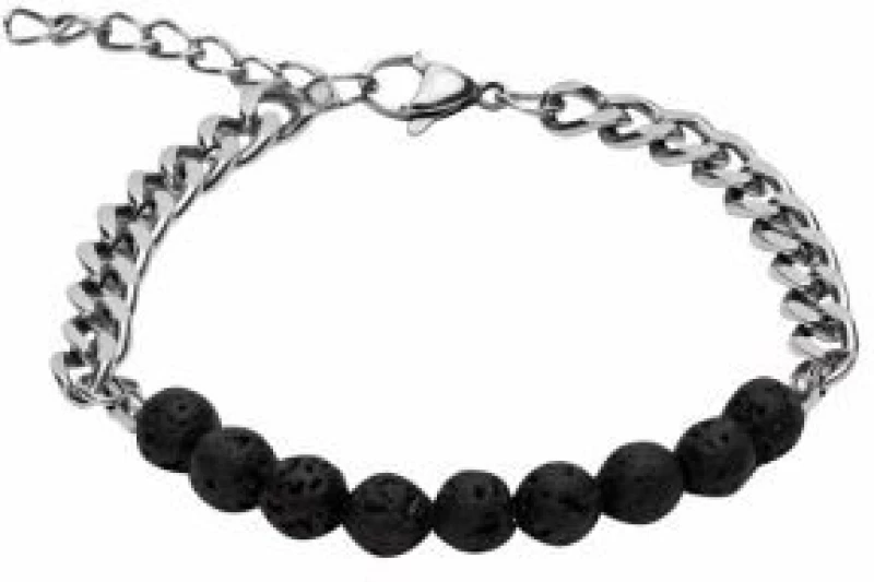 Βραχιόλι Χεριού Viro "Stainless Steel - Lava Stone" - 607139