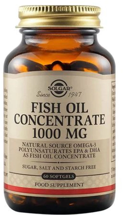 Solgar Fish Oil Concentrate 1000mg - Έλαιο Ψαριών, Ω3 Λιπαρά Οξέα ,60softgels