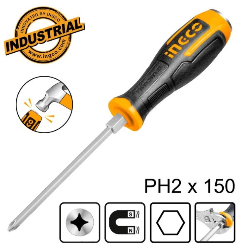 Κατσαβίδι Σταυρός Κτυπητό Μαύρο PH 2x150mm HGTS68PH2150 INGCO HGTS68PH2150