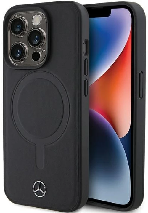 Mercedes Smooth Leather MagSafe case for iPhone 15 Pro - black