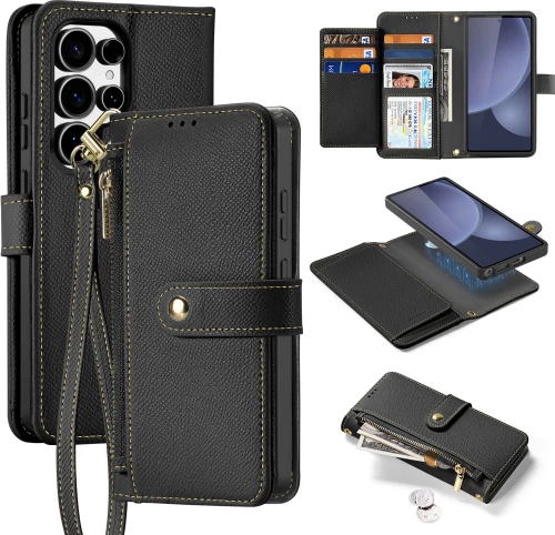 Dux Ducis Lawa Leather Case for Samsung Galaxy S25 Ultra with Detachable Magnetic Wallet - Black
