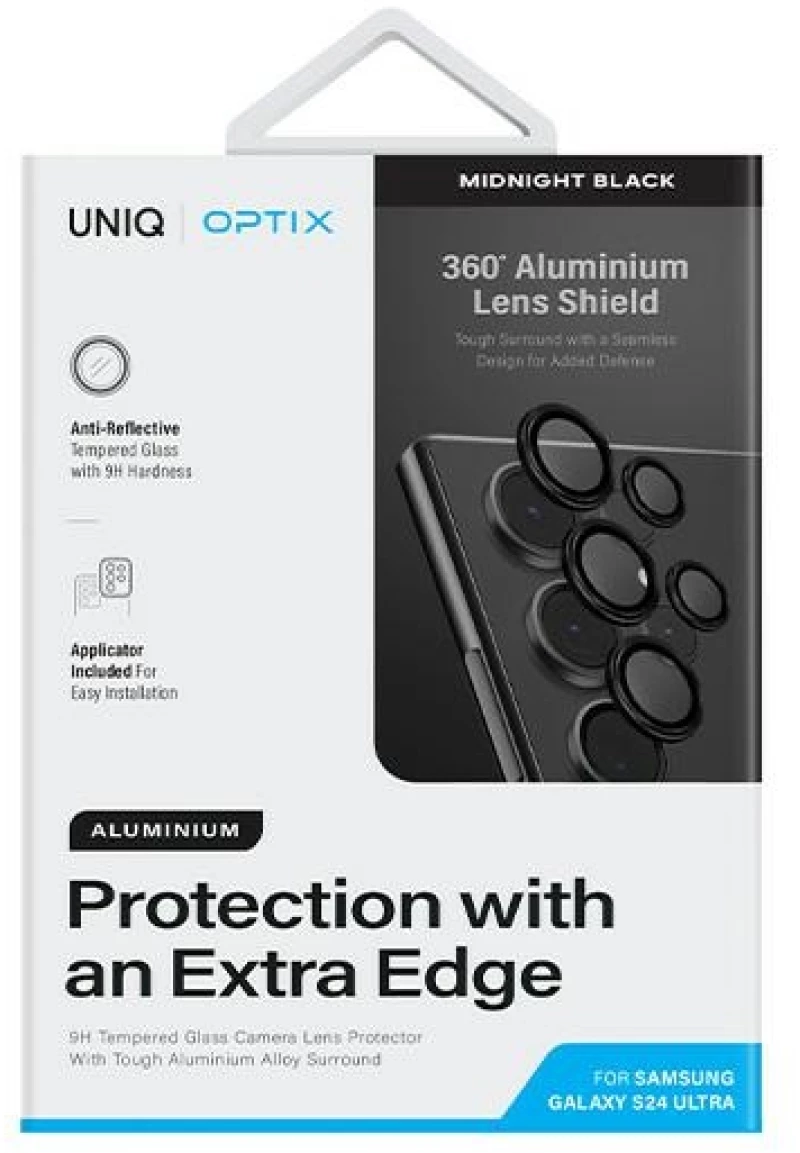 Uniq Optix Aluminum Camera Lens Protector for Samsung Galaxy S24 Ultra camera lens with applicator - black