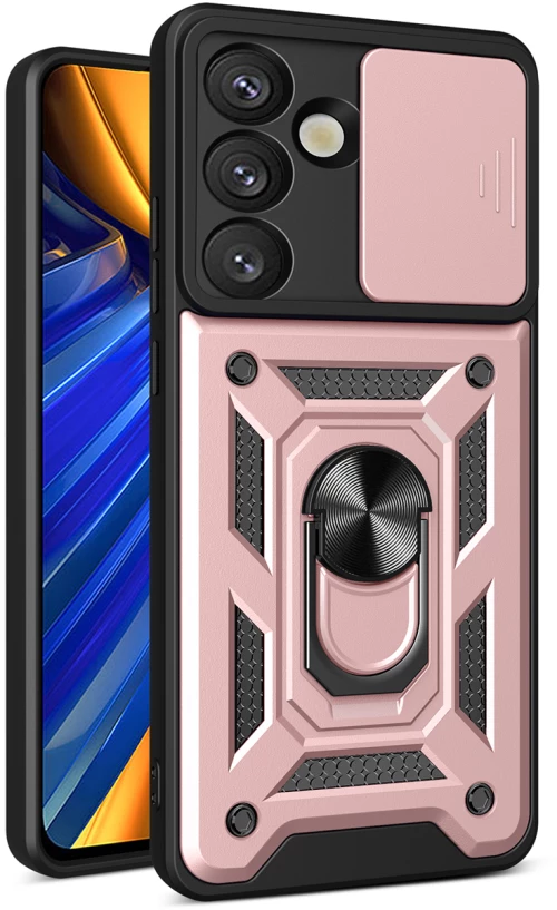 Hybrid Armor Camshield with Camera Cover and Metal Ring for Samsung Galaxy S25 - Pink